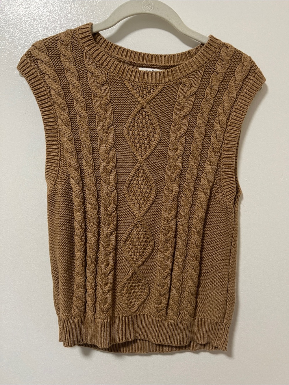 J. Crew Factory Cable Knit Sleeveless Crewneck - Camel Brown